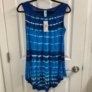 NWT Women's Tie-Dyed Swim Cover Up or Top Blue/White One Size